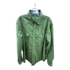 Ryan Michael Western Shirt Men's Large Green Pearl Snap Cotton Cowboy Western